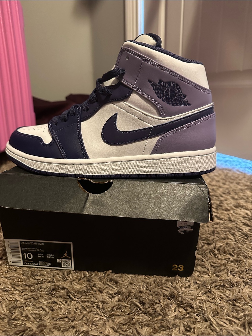Jordan Navy and White Textile High-Top Sneaker